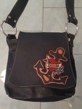 LUCKY GIRL⚓NWOT Handmade Leather Bag with SAILOR JERRY inspired Anchor Patch9×9"